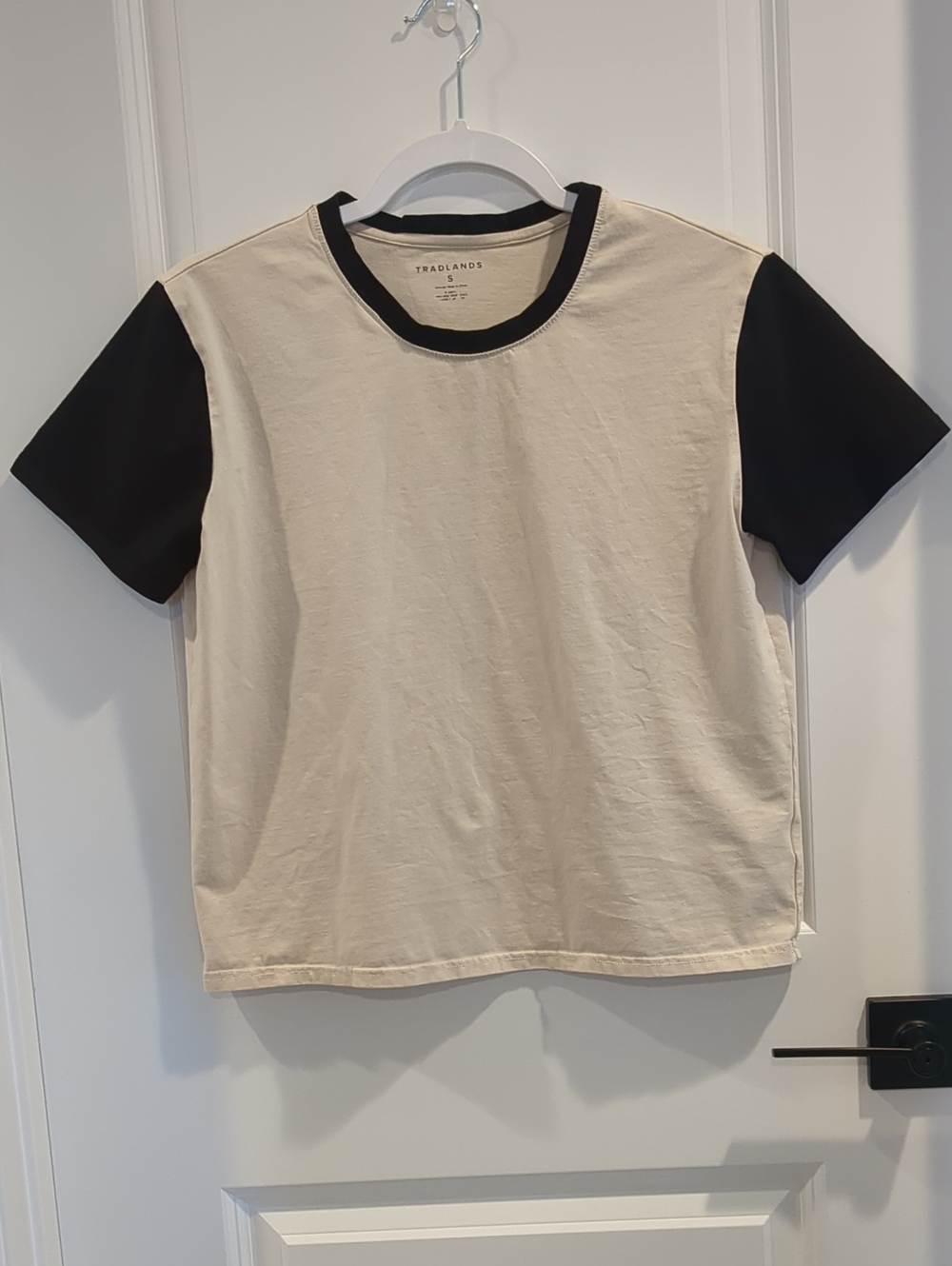 Tradlands Black & Cream Contrast Ringer Tee Organic Cotton Size S